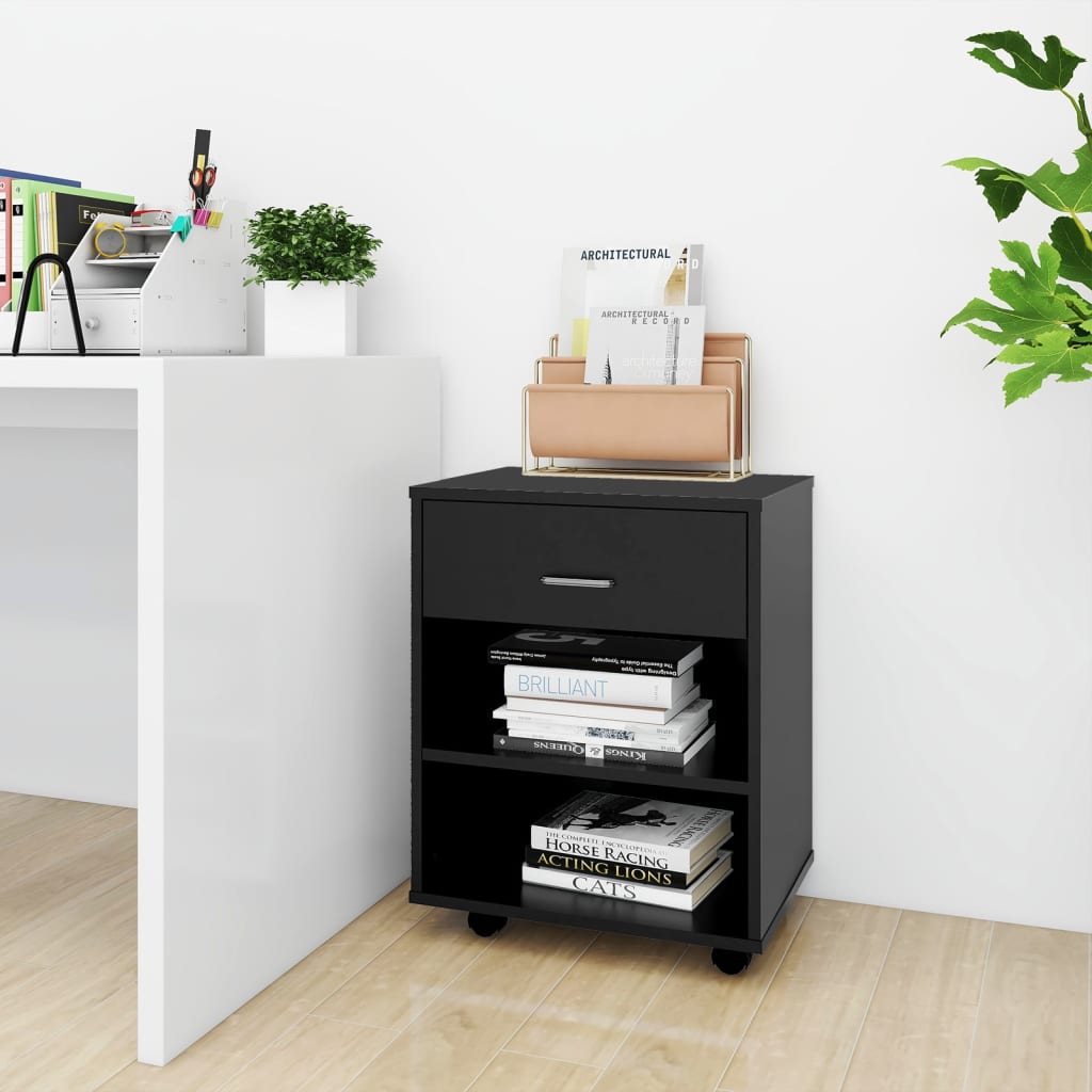 Armoire à roulettes Noir 46x36x59 cm Bois d'ingénierie