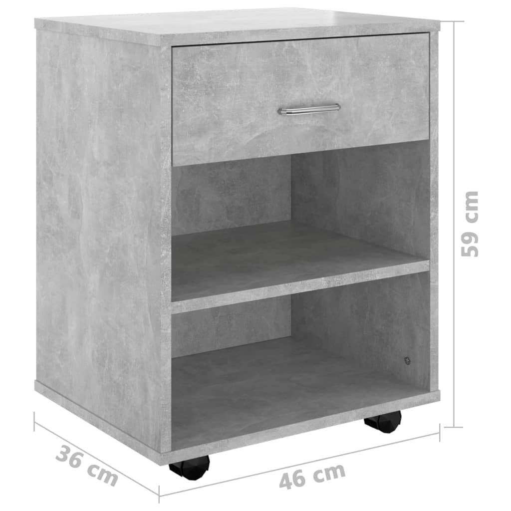 Armoire à roulettes Gris béton 46x36x59 cm Bois d’ingénierie
