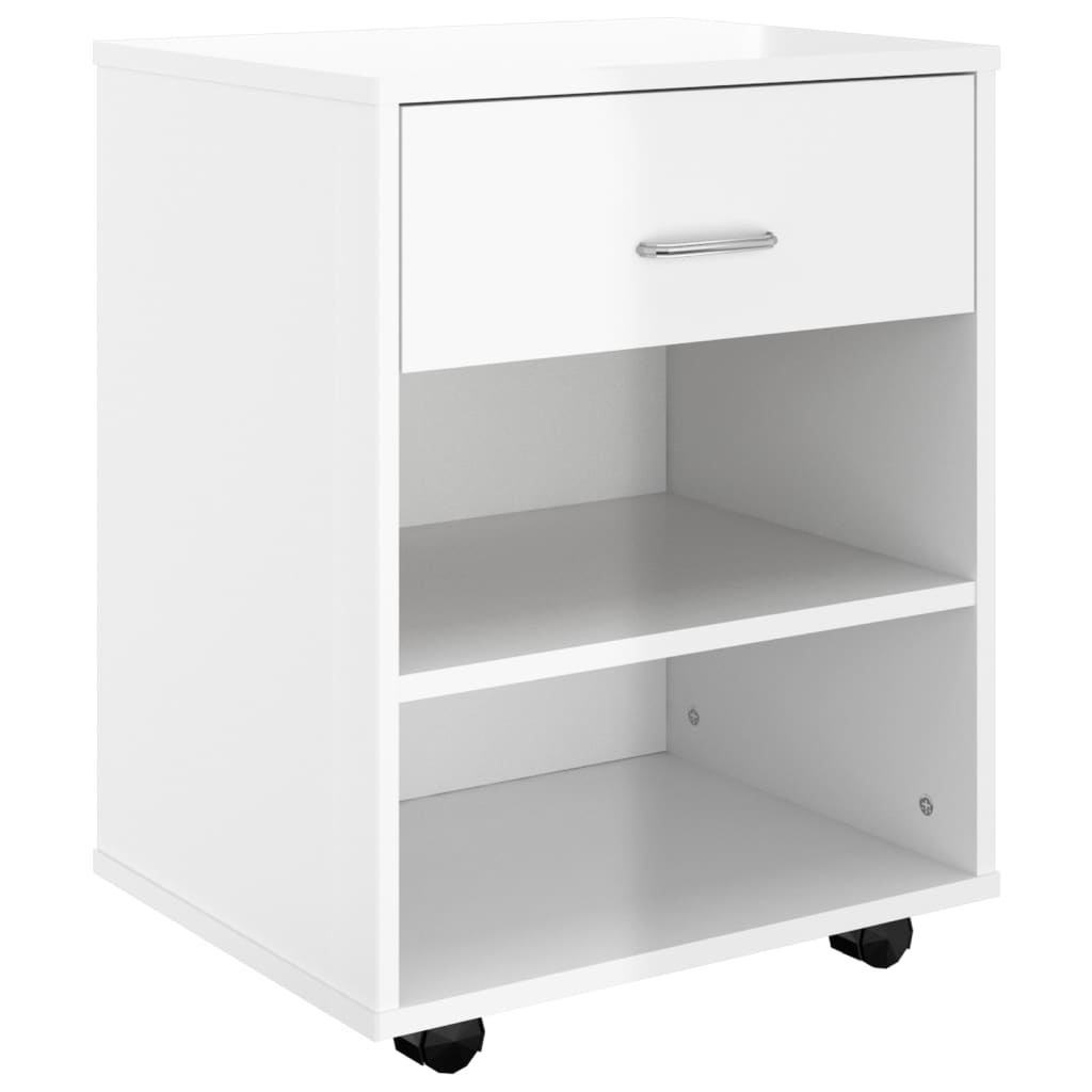 Armoire à roulettes Blanc brillant 46x36x59cm Bois d’ingénierie