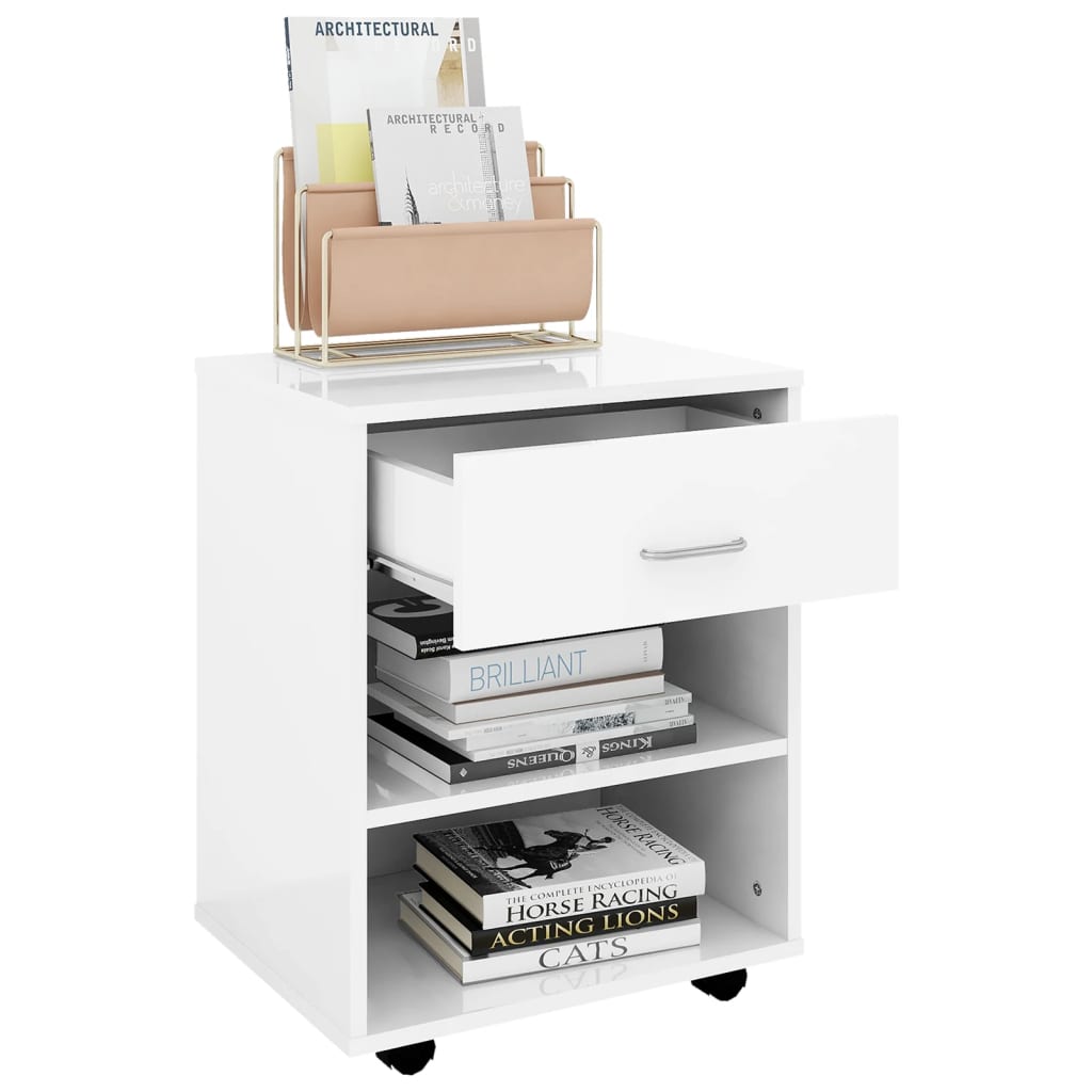 Armoire à roulettes Blanc brillant 46x36x59cm Bois d’ingénierie