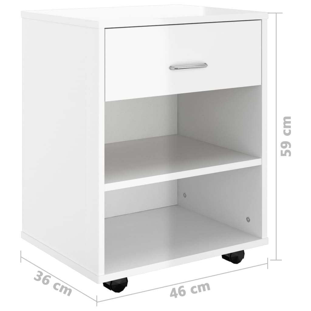 Armoire à roulettes Blanc brillant 46x36x59cm Bois d’ingénierie
