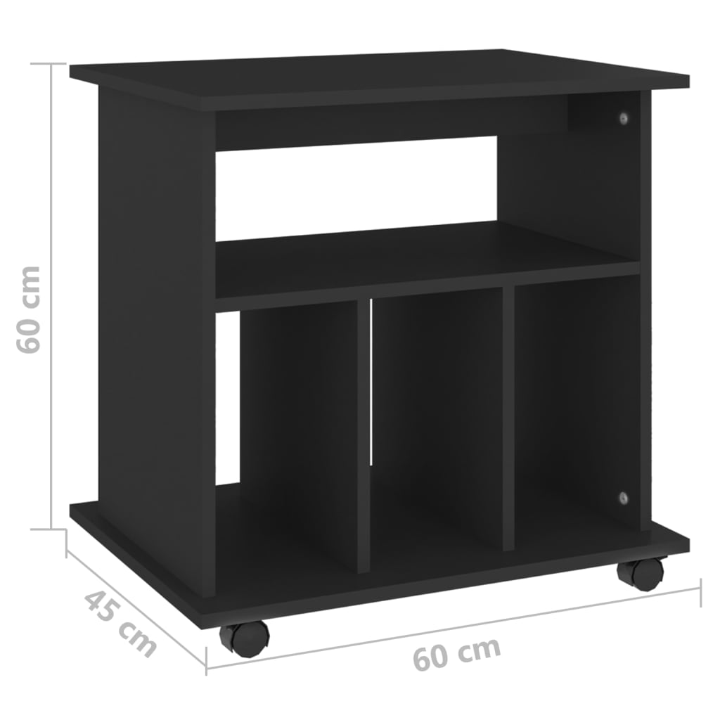 Armoire à roulettes Noir 60x45x60 cm Bois d’ingénierie