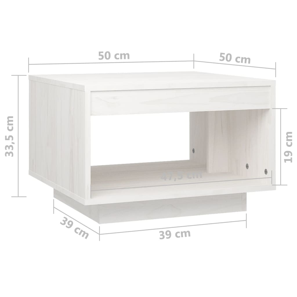 Table basse blanc 50x50x33,5 cm bois de pin massif - XIOS