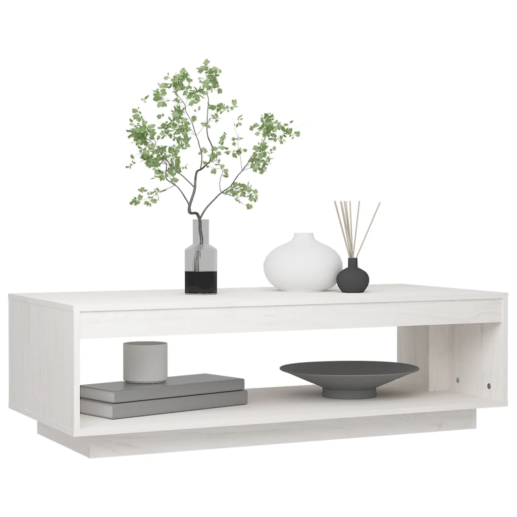 Table basse blanc 110x50x33,5 cm bois de pin massif - XIOS