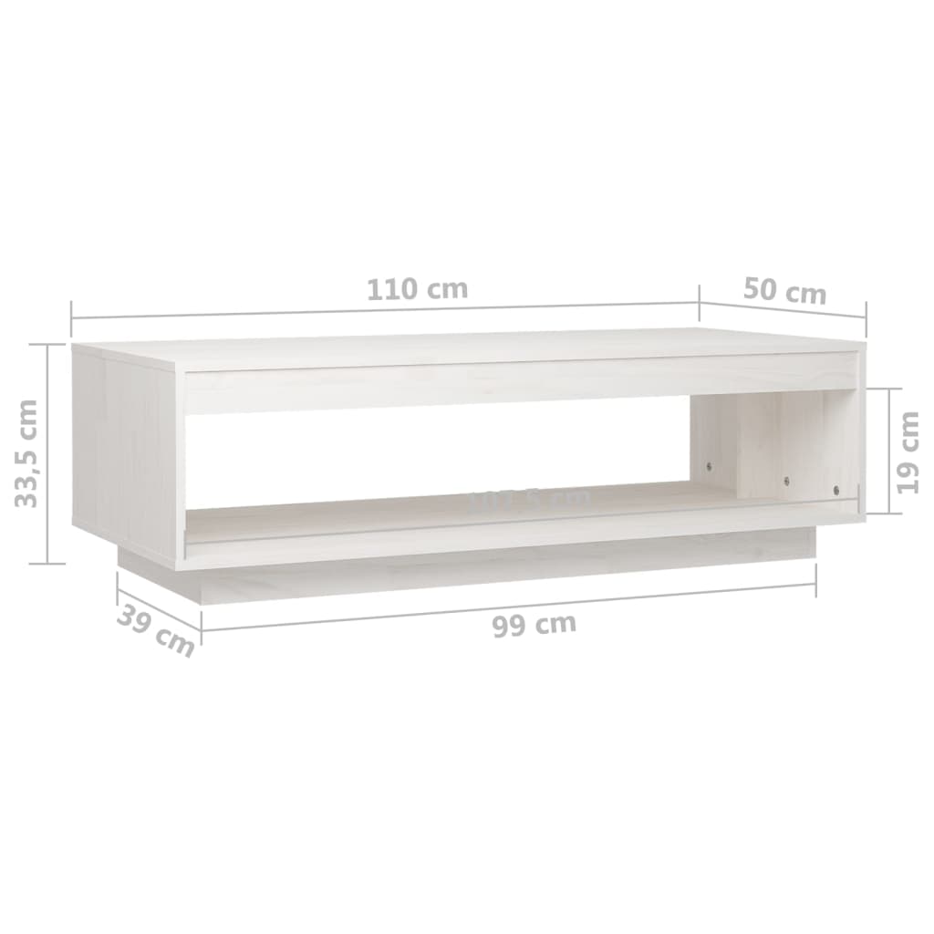 Table basse blanc 110x50x33,5 cm bois de pin massif - XIOS