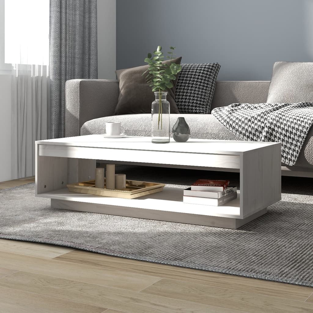 Table basse blanc 110x50x33,5 cm bois de pin massif - XIOS