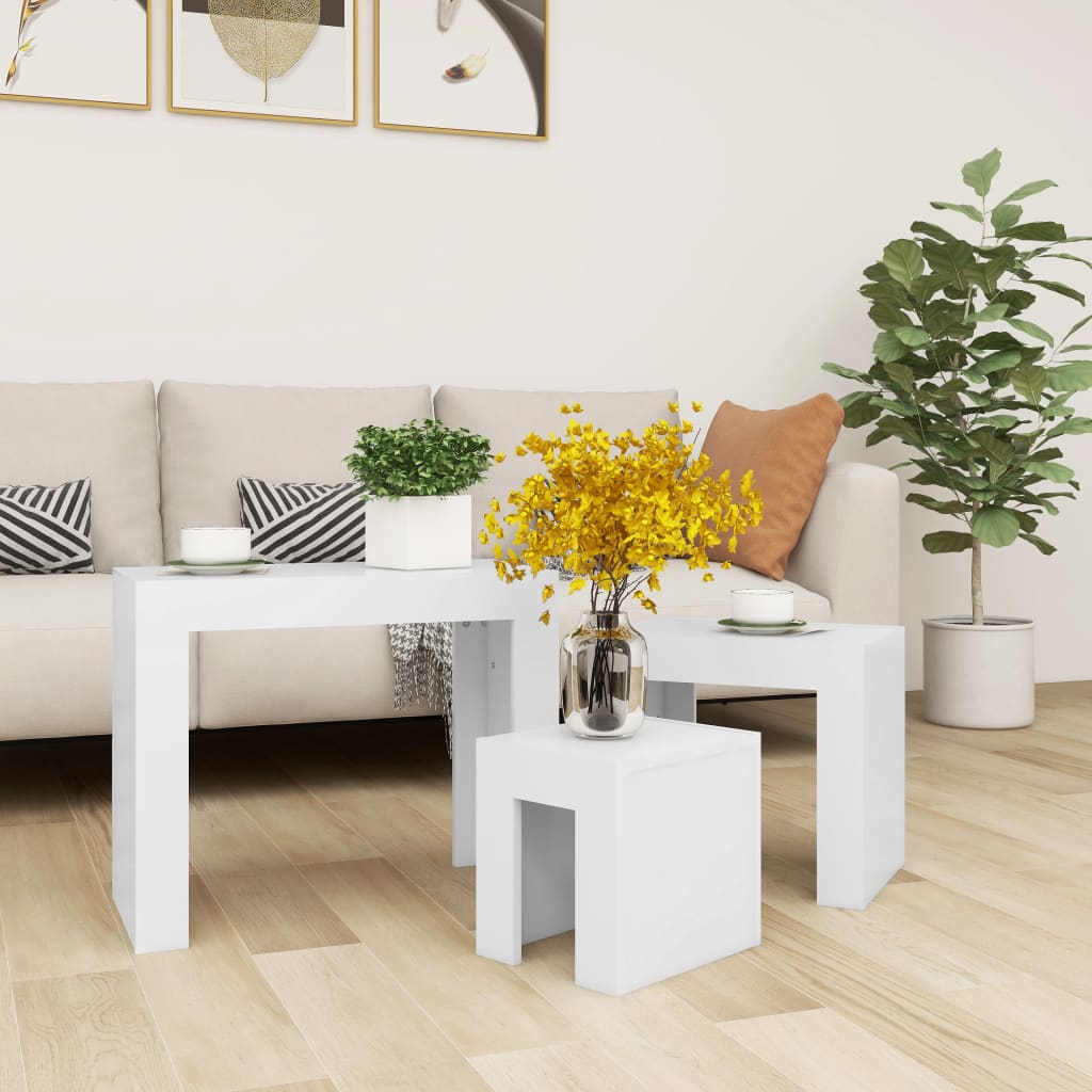 Tables basses gigognes 3 pcs Blanc Bois d’ingénierie - XIOS