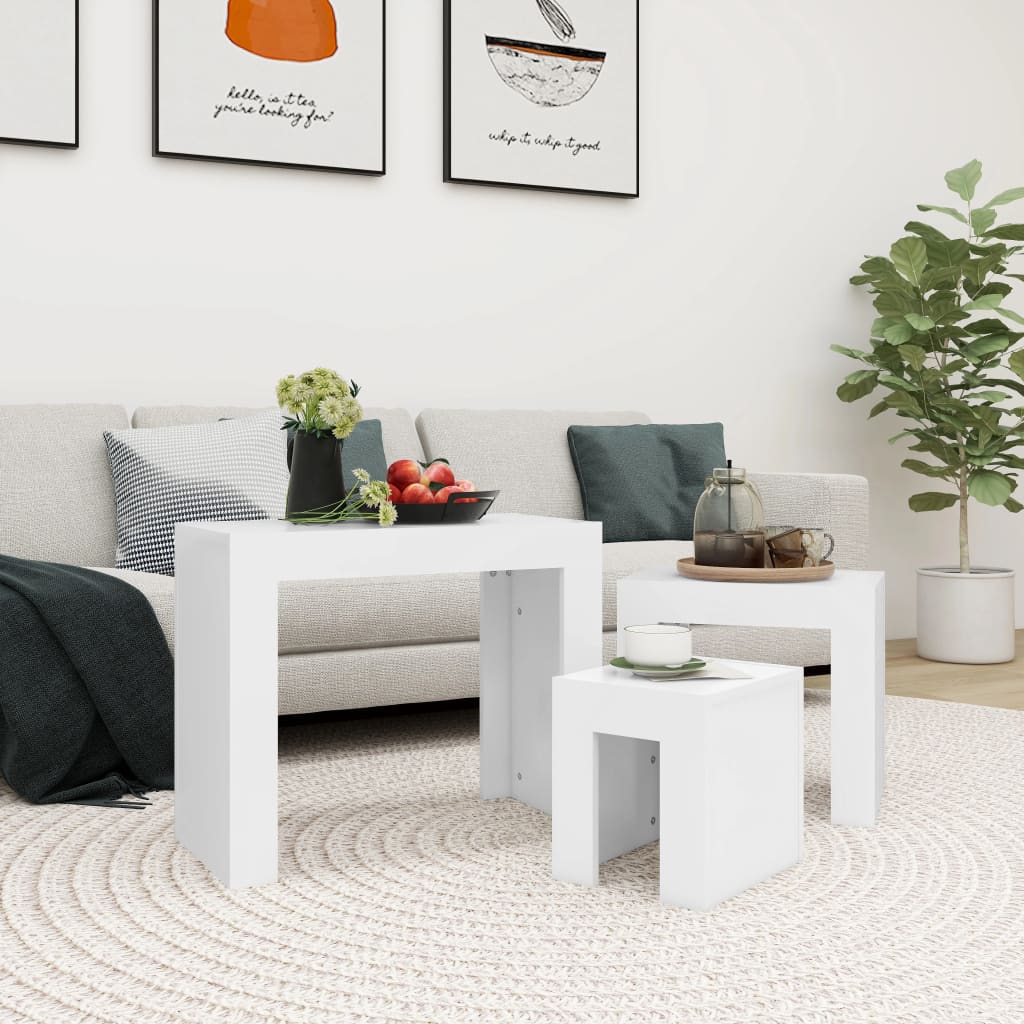 Tables basses gigognes 3 pcs Blanc Bois d’ingénierie - XIOS