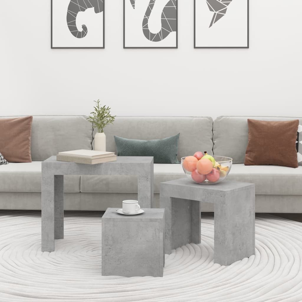 Tables basses gigognes 3 pcs Gris béton Bois d'ingénierie - XIOS