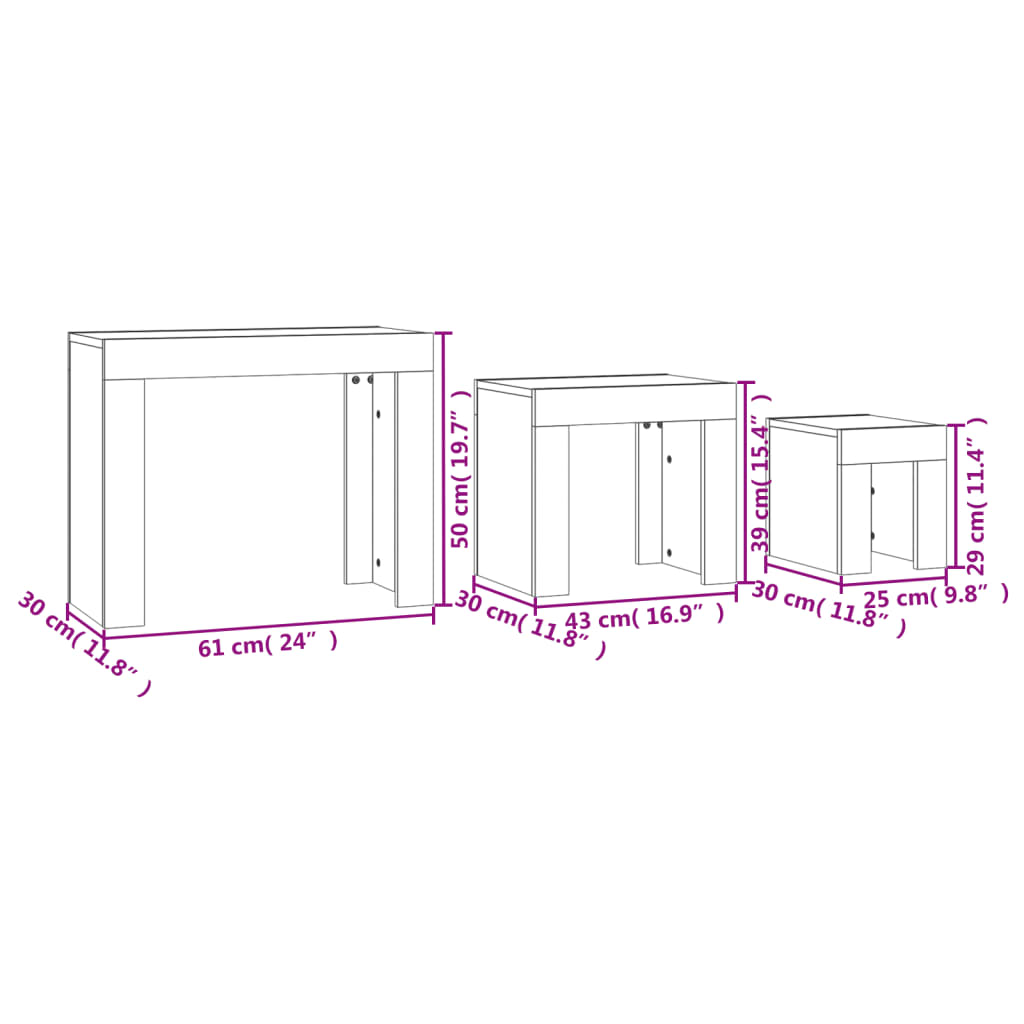 Tables basses gigognes 3 pcs Gris béton Bois d'ingénierie - XIOS