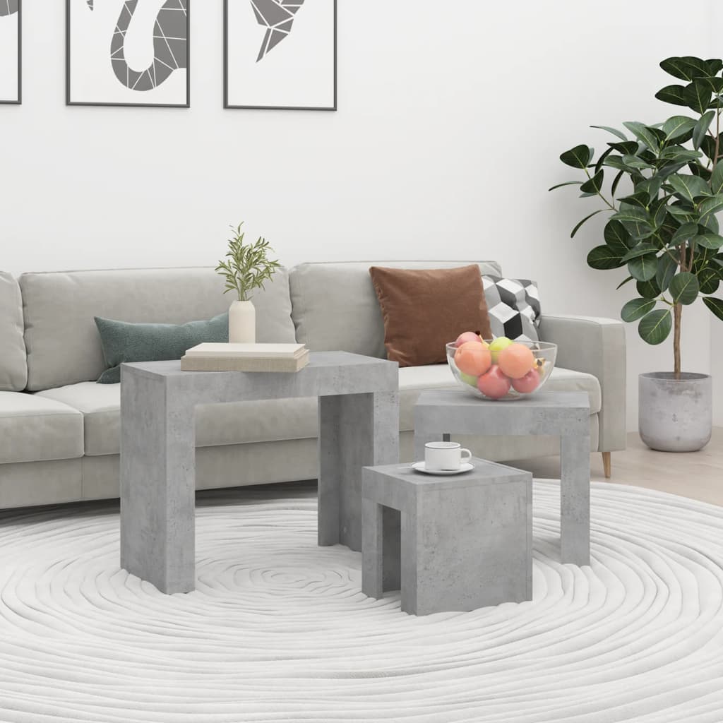 Tables basses gigognes 3 pcs Gris béton Bois d'ingénierie - XIOS