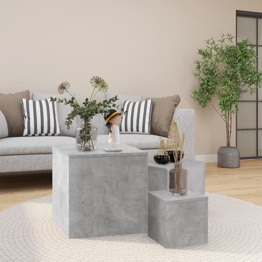 Tables d'appoint 3 pcs Gris béton Bois d’ingénierie - XIOS