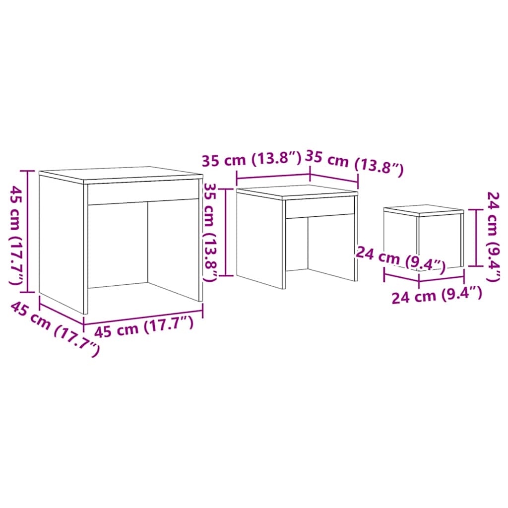 Tables gigognes 3 pcs Blanc Aggloméré - XIOS