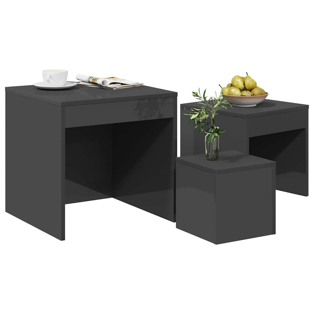 Tables gigognes 3 pcs Gris brillant Bois d'ingénierie - XIOS
