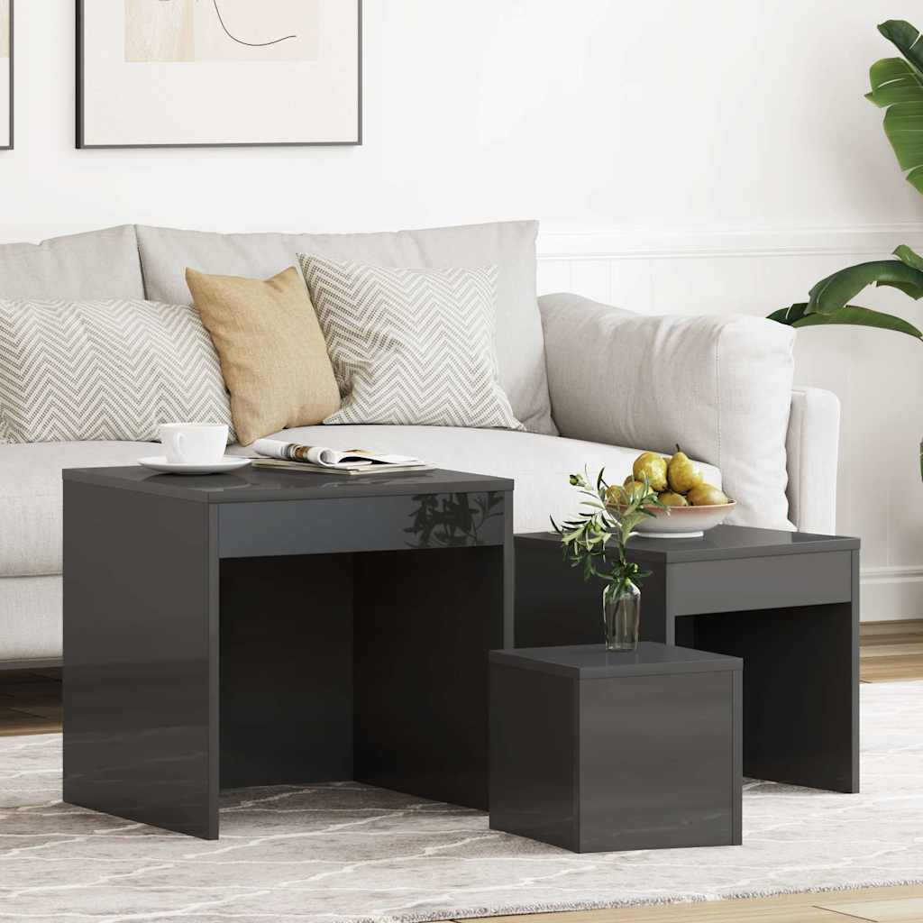 Tables gigognes 3 pcs Gris brillant Bois d'ingénierie - XIOS