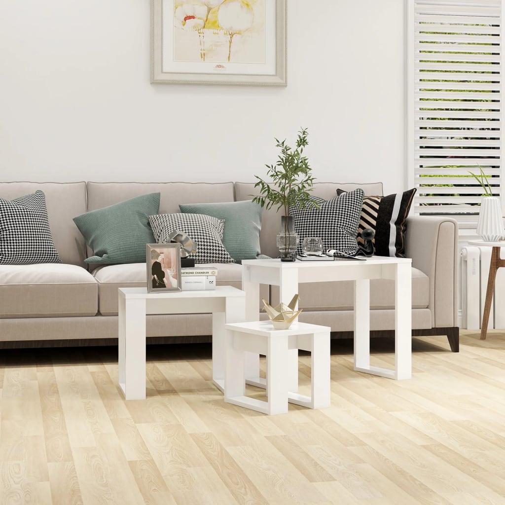 Tables gigognes 3 pcs Blanc Bois d'ingénierie Tables d'appoint vidaXL