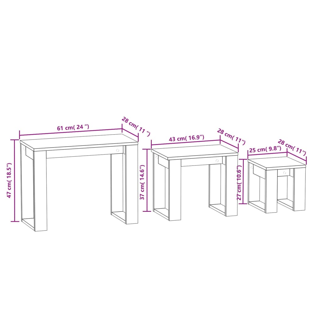 Tables gigognes 3 pcs Chêne sonoma Bois d'ingénierie - XIOS
