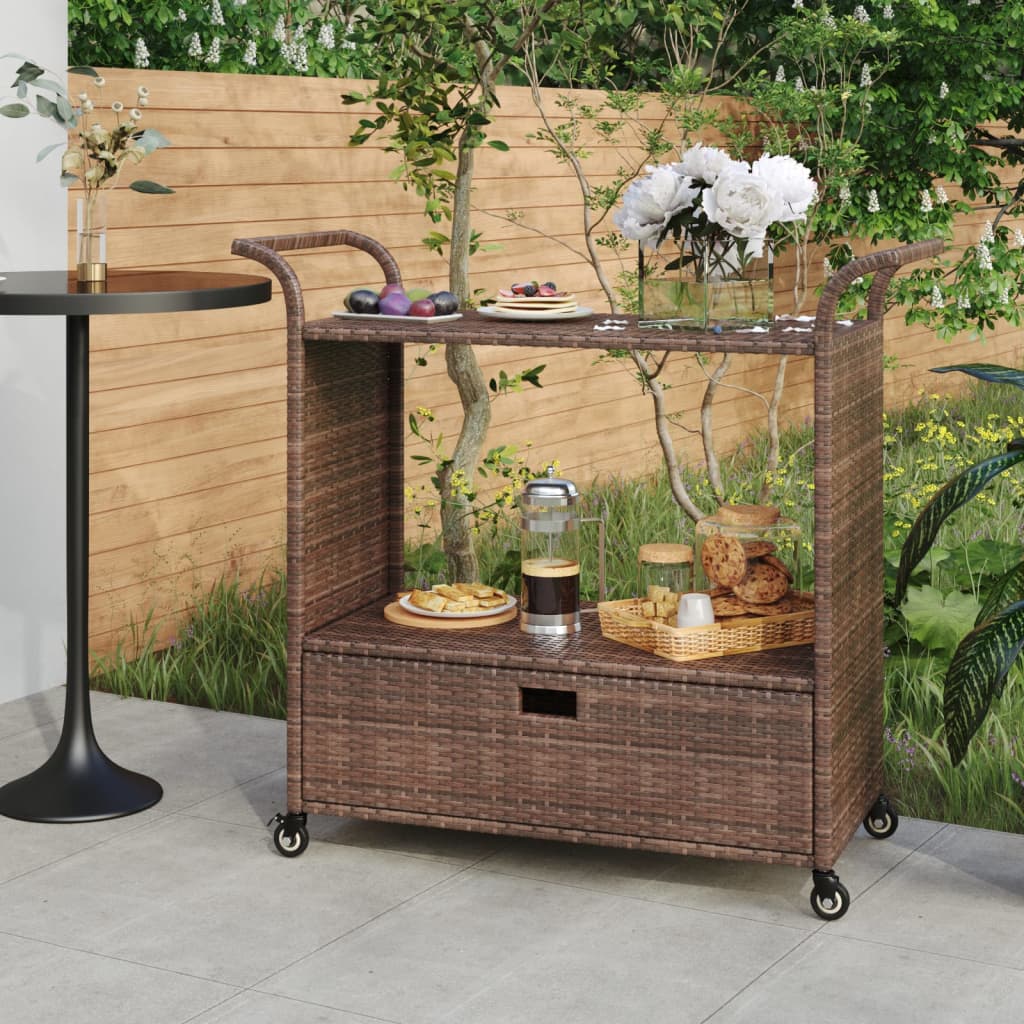 Chariot de bar avec tiroir Marron 100x45x97 cm Résine tressée - XIOS