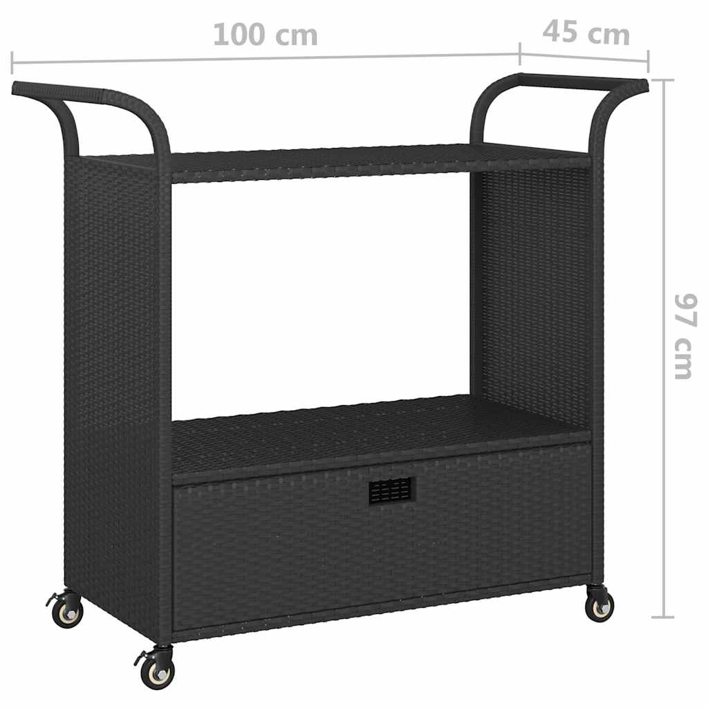 Chariot de bar avec tiroir Noir 100x45x97 cm Résine tressée - XIOS