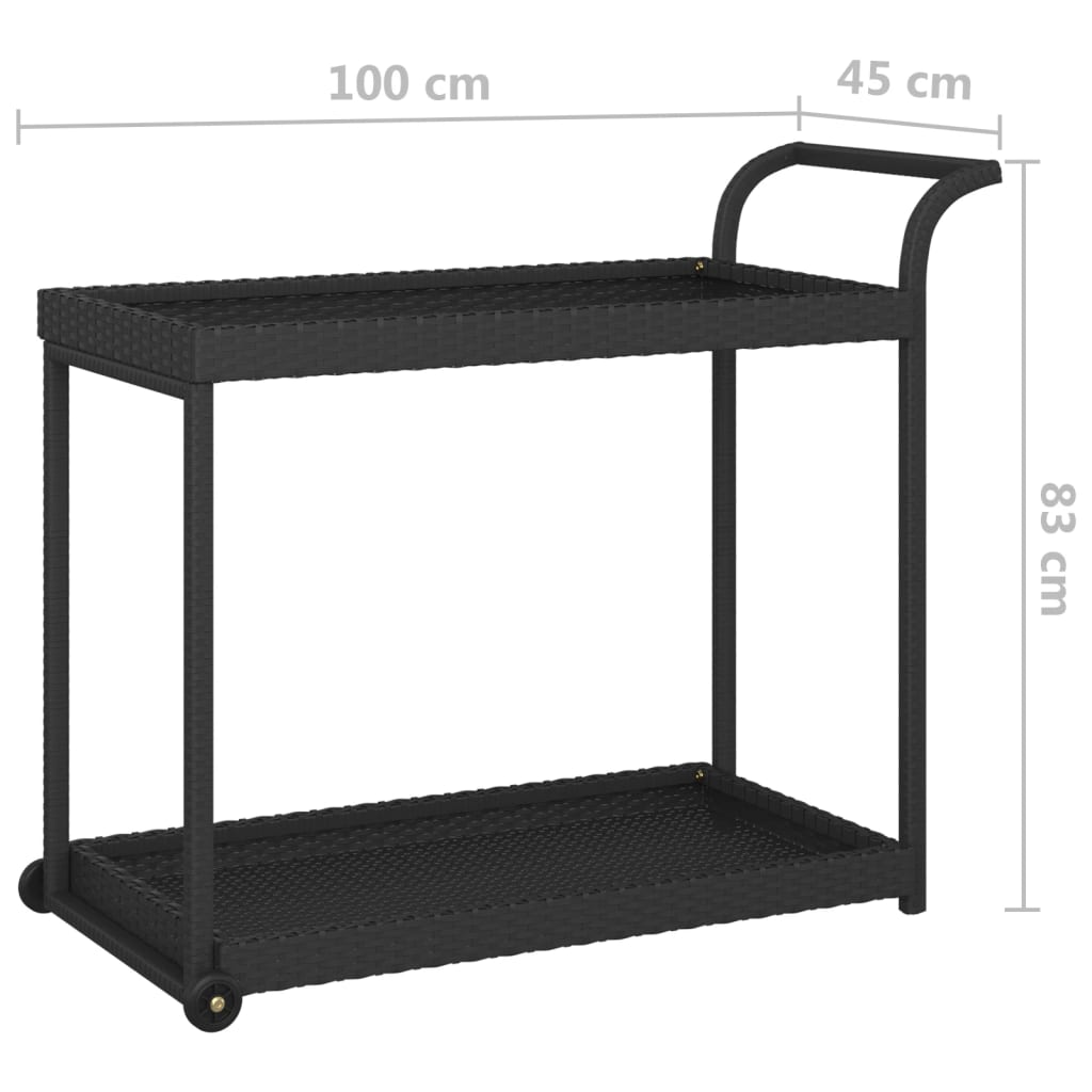 Chariot de bar Noir 100x45x83 cm Résine tressée