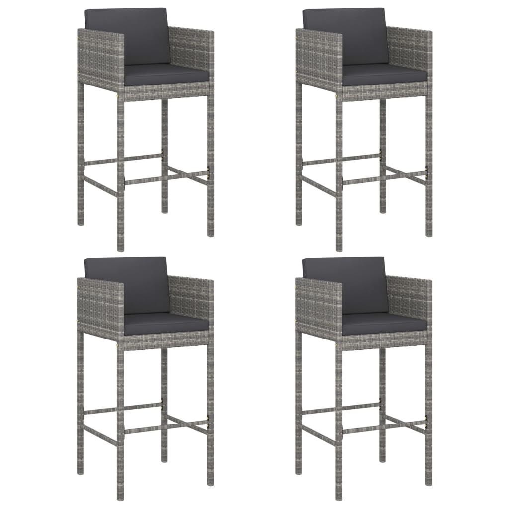 Tabourets de bar avec coussins lot de 4 gris résine tressée - XIOS