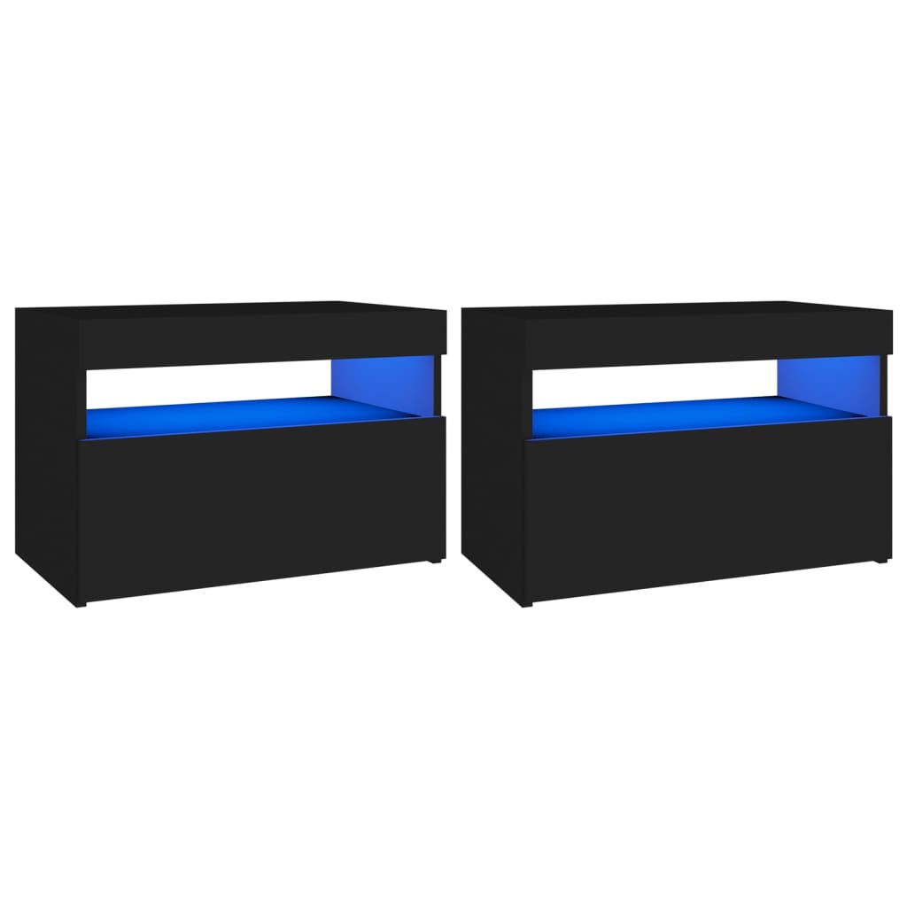 Tables de chevet avec lumières LED 2 pcs noir 60x35x40 cm Tables de chevet vidaXL