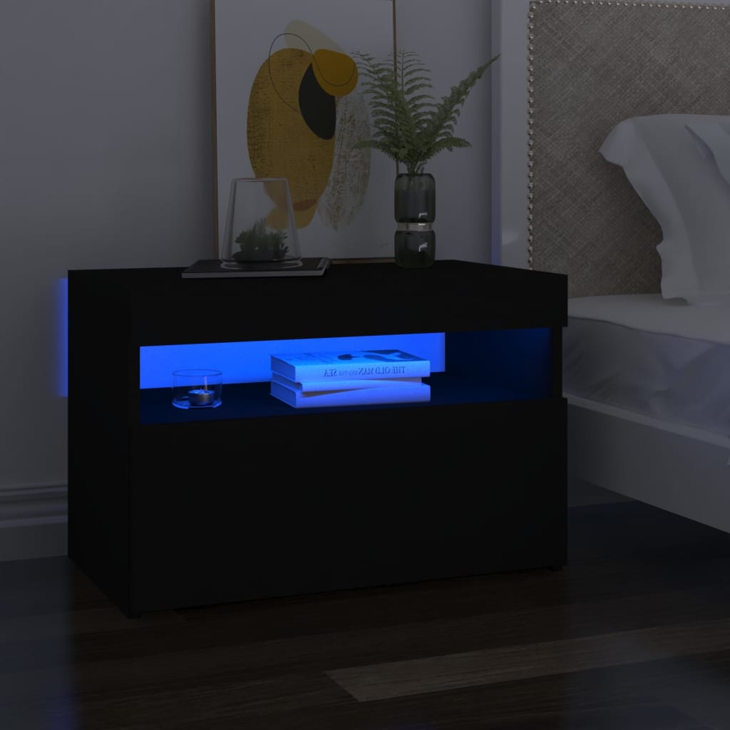 Tables de chevet avec lumières LED 2 pcs noir 60x35x40 cm Tables de chevet vidaXL