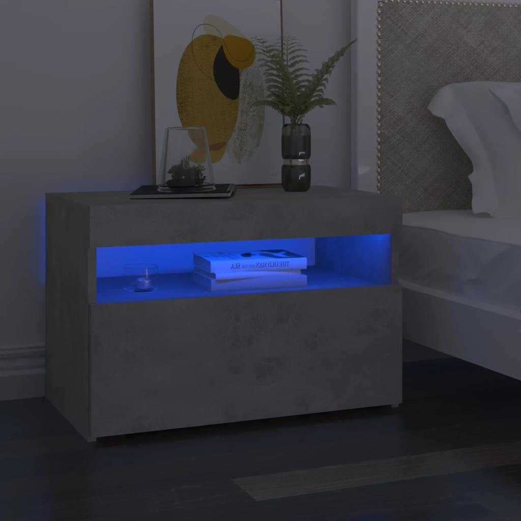 Table de chevet avec lumières LED gris béton 60x35x40 cm Tables de chevet vidaXL