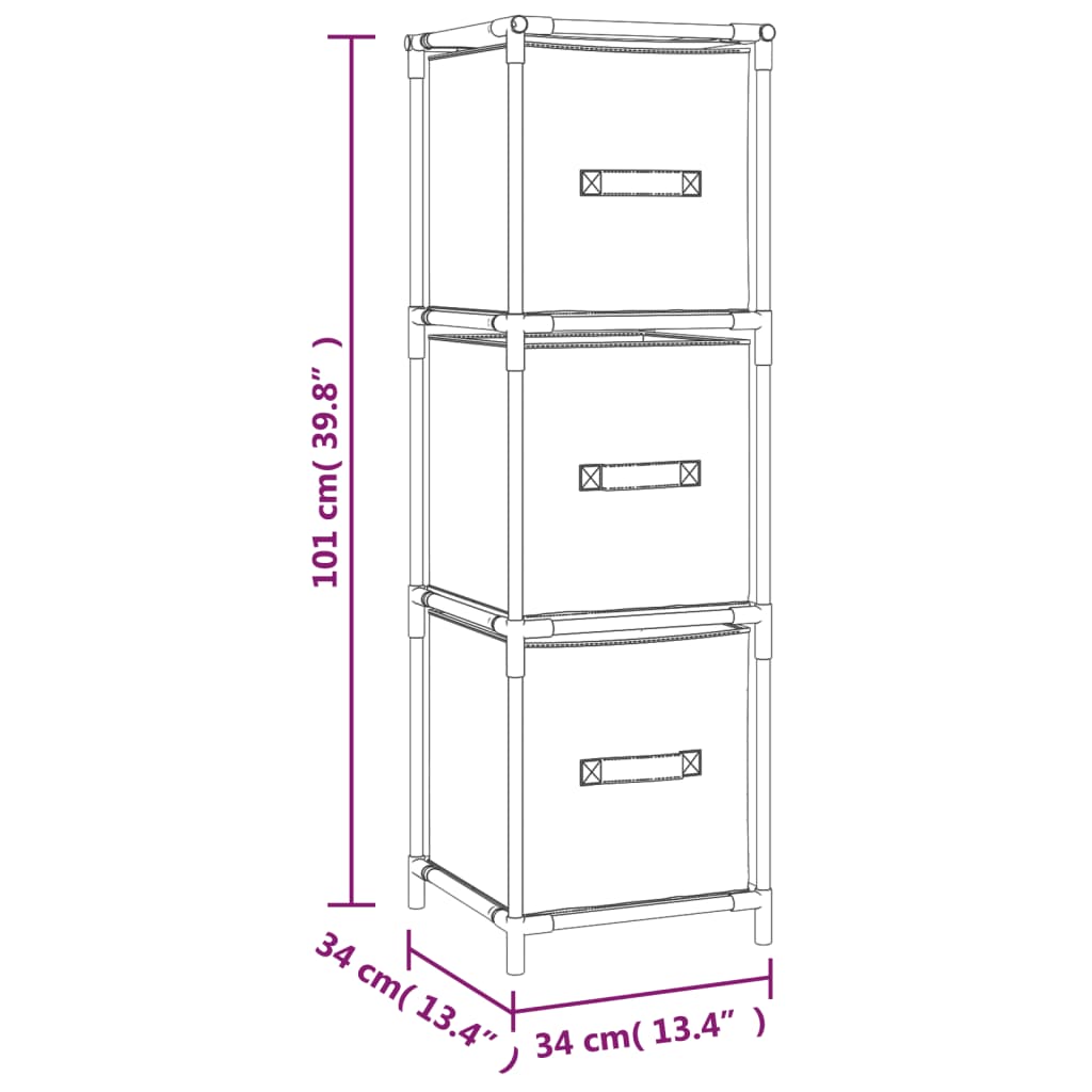 Armoire de rangement 3 tiroirs en tissu Gris 34x34x101 cm Acier - XIOS