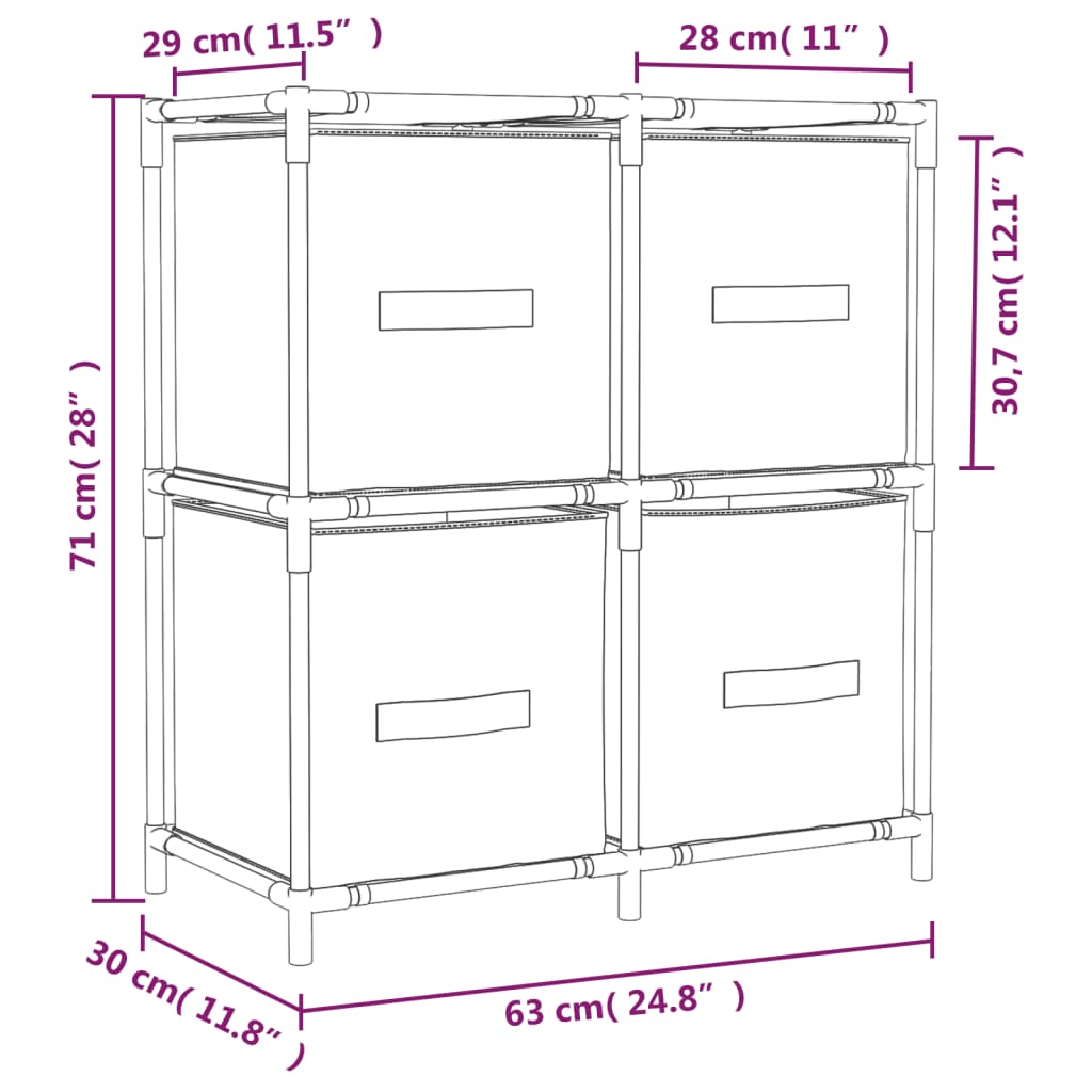 Armoire de rangement 4 paniers en tissu Crème 63x30x71 cm Acier - XIOS