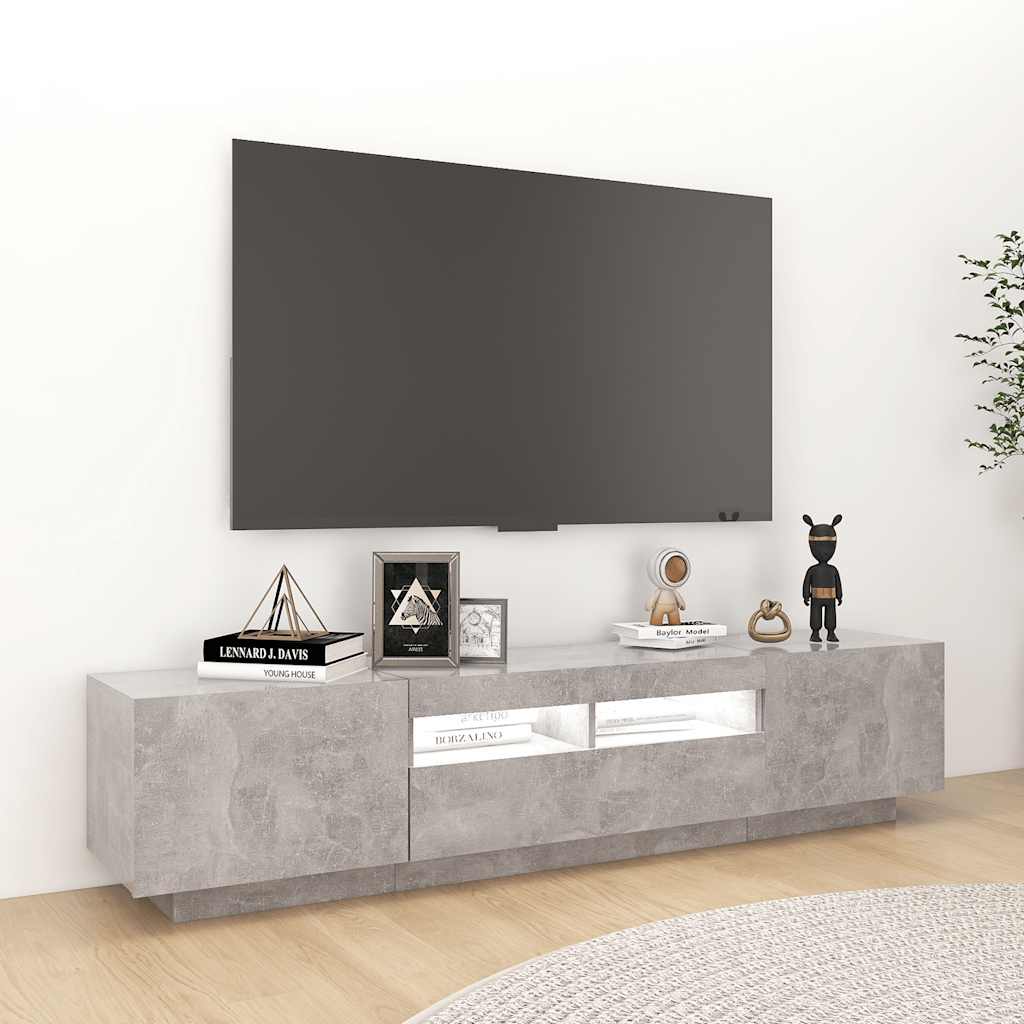 Meuble TV avec lumières LED Gris béton 180x35x40 cm - XIOS