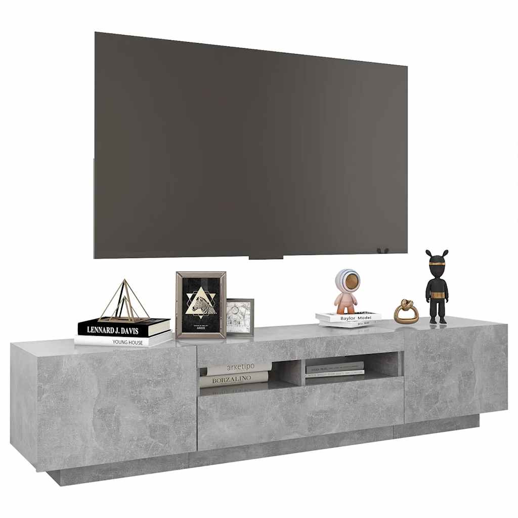 Meuble TV avec lumières LED Gris béton 180x35x40 cm - XIOS