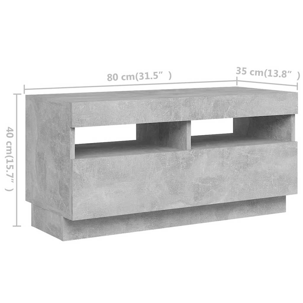 Meuble TV avec lumières LED Gris béton 180x35x40 cm - XIOS