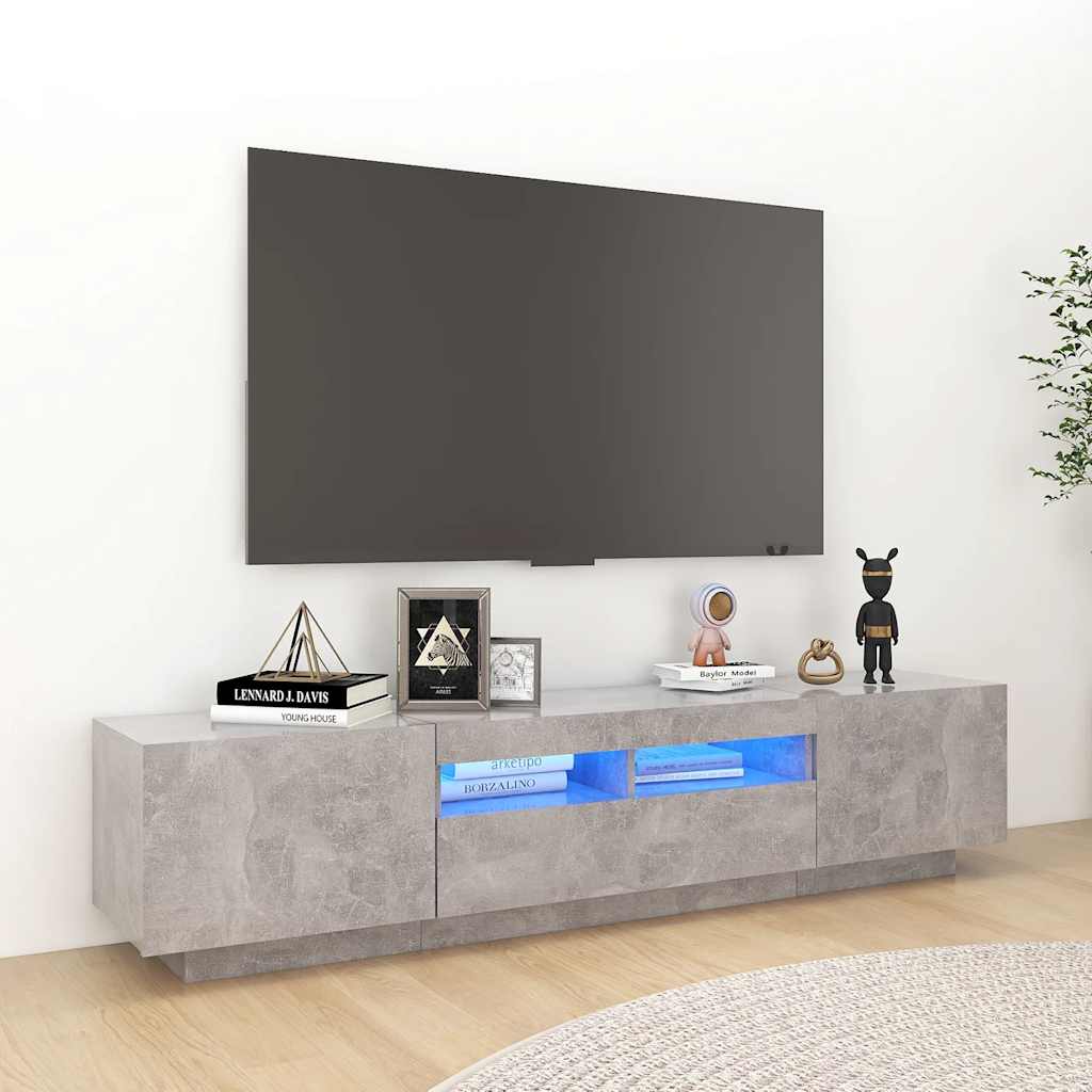 Meuble TV avec lumières LED Gris béton 180x35x40 cm - XIOS