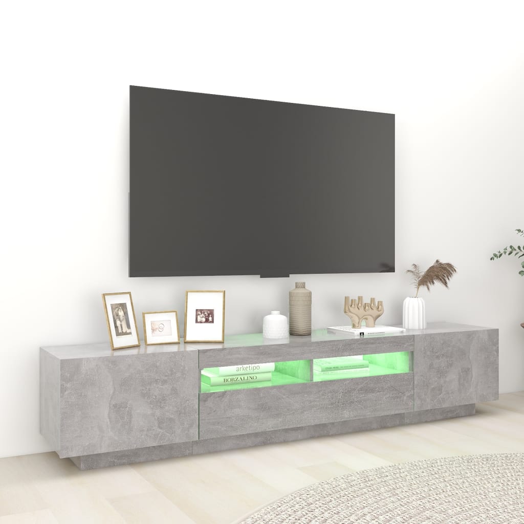 Meuble TV avec lumières LED Gris béton 200x35x40 cm - XIOS