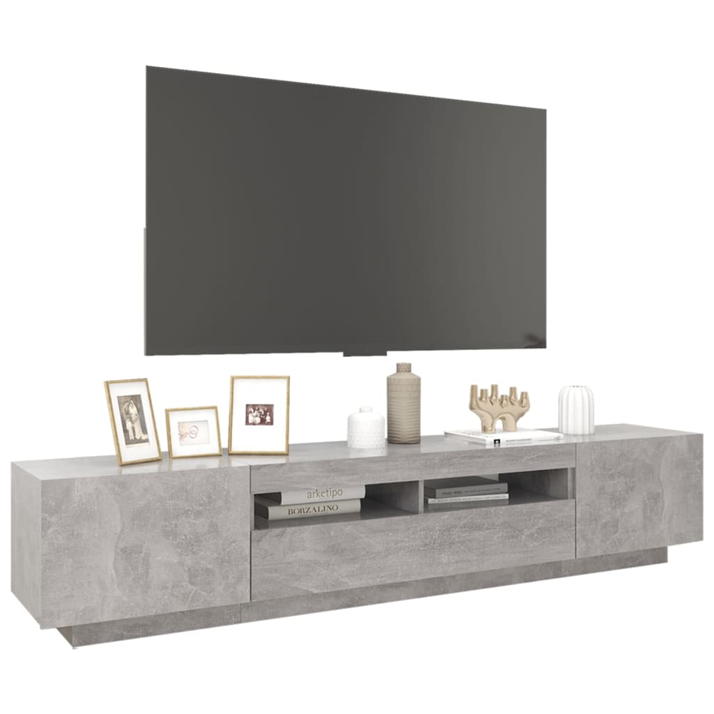 Meuble TV avec lumières LED Gris béton 200x35x40 cm - XIOS