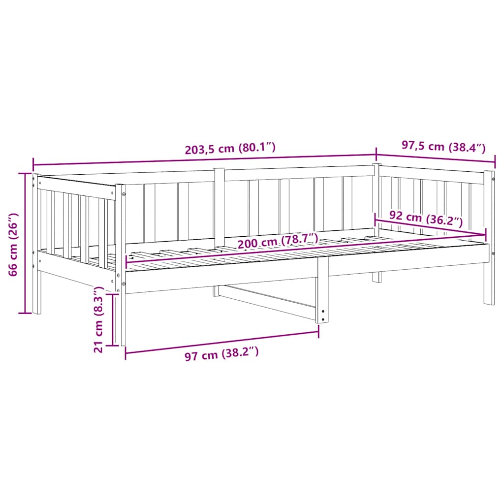 Lit de jour sans matelas blanc bois de pin massif 90x200 cm - XIOS