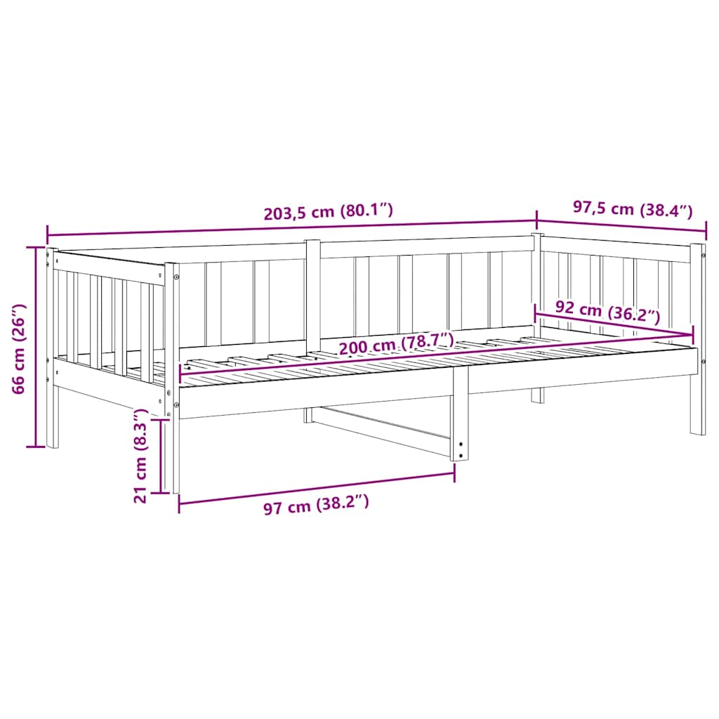 Lit de jour sans matelas gris bois de pin massif 90x200 cm - XIOS