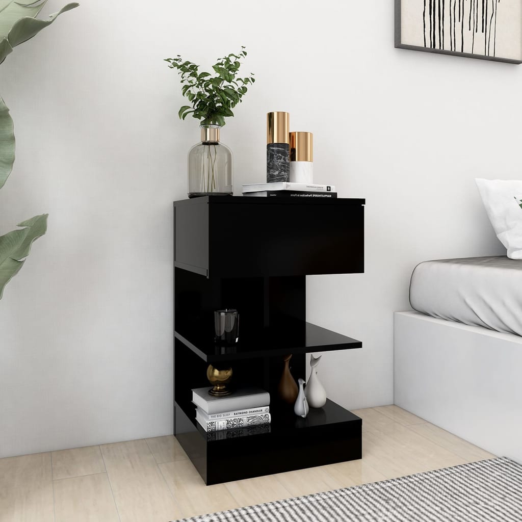 Table de chevet Noir 40x35x65 cm Bois d’ingénierie - XIOS