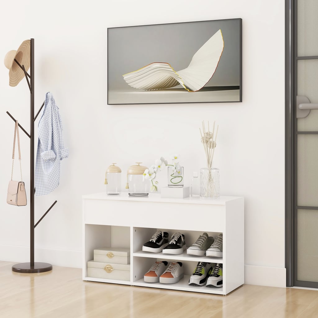 Banc à chaussures Blanc 80x30x45 cm Bois d’ingénierie - XIOS