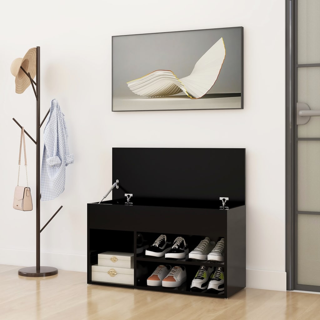 Banc à chaussures Noir 80x30x45 cm Bois d’ingénierie - XIOS