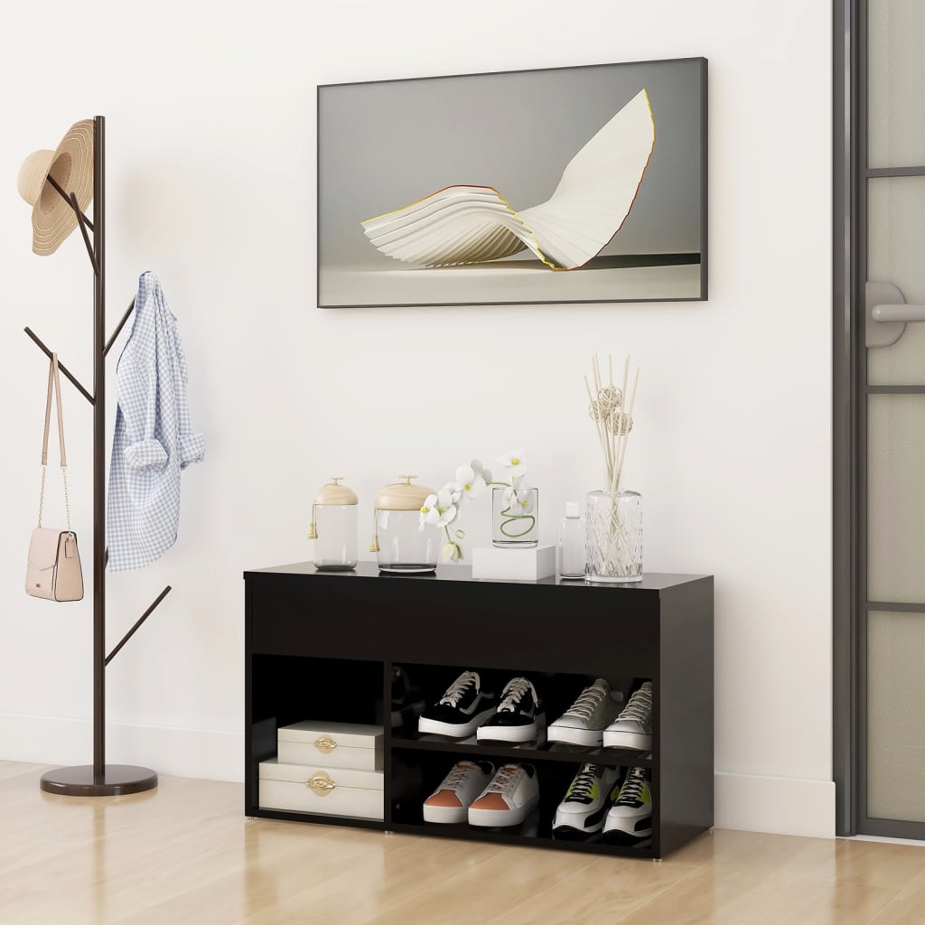 Banc à chaussures Noir 80x30x45 cm Bois d’ingénierie - XIOS
