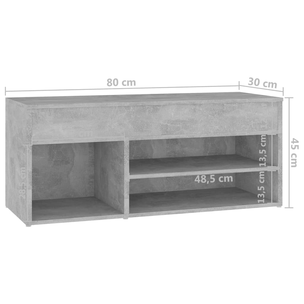 Banc à chaussures Gris béton 80x30x45 cm Bois d'ingénierie - XIOS