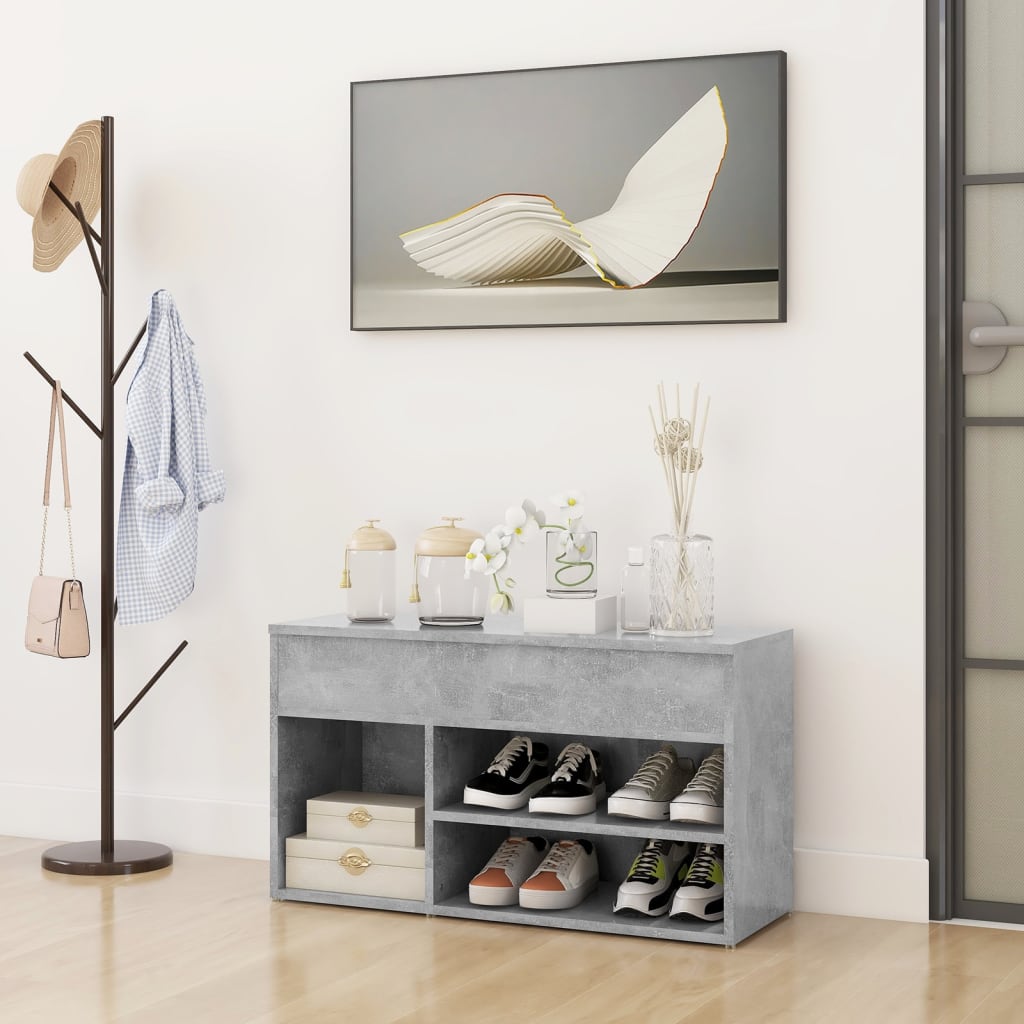 Banc à chaussures Gris béton 80x30x45 cm Bois d'ingénierie - XIOS