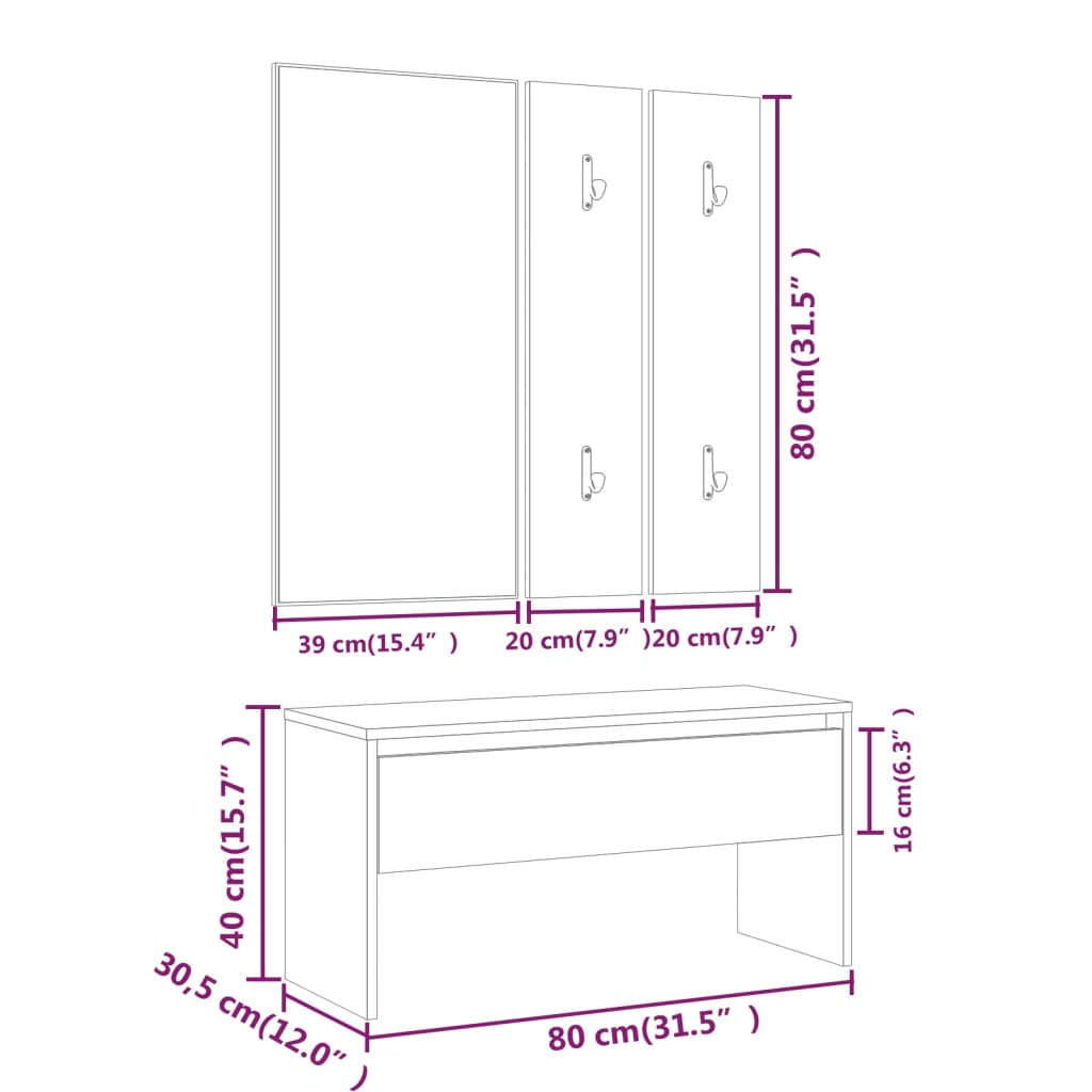 Ensemble de meubles de couloir Blanc Bois d'ingénierie - XIOS