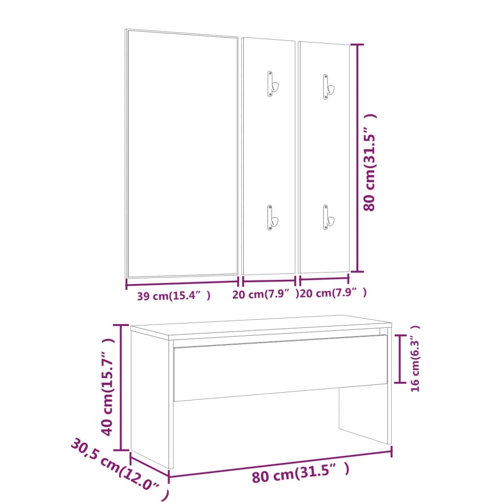 Ensemble de meubles de couloir Blanc brillant Bois d'ingénierie - XIOS