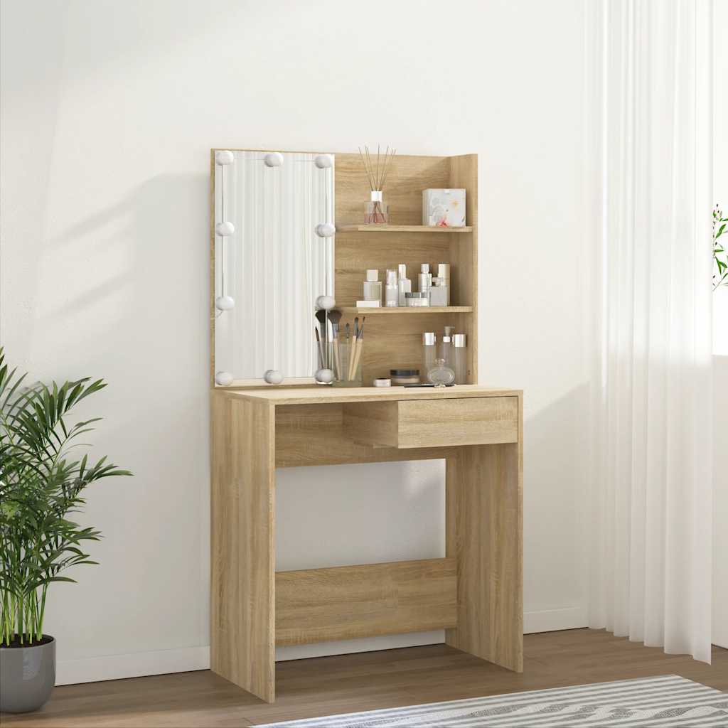 Coiffeuse avec LED chêne sonoma 74,5x40x141cm bois d'ingénierie - XIOS