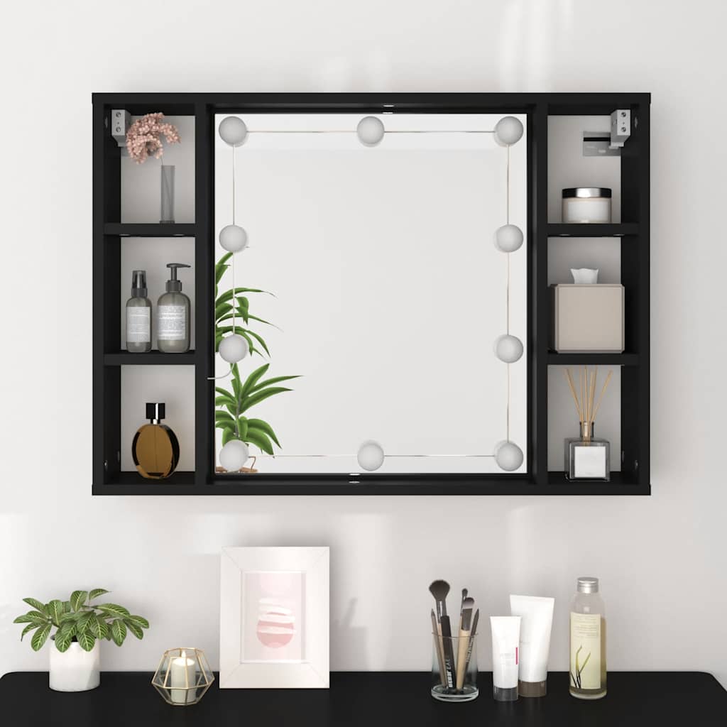 Armoire à miroir avec LED noir 76x15x55 cm - XIOS