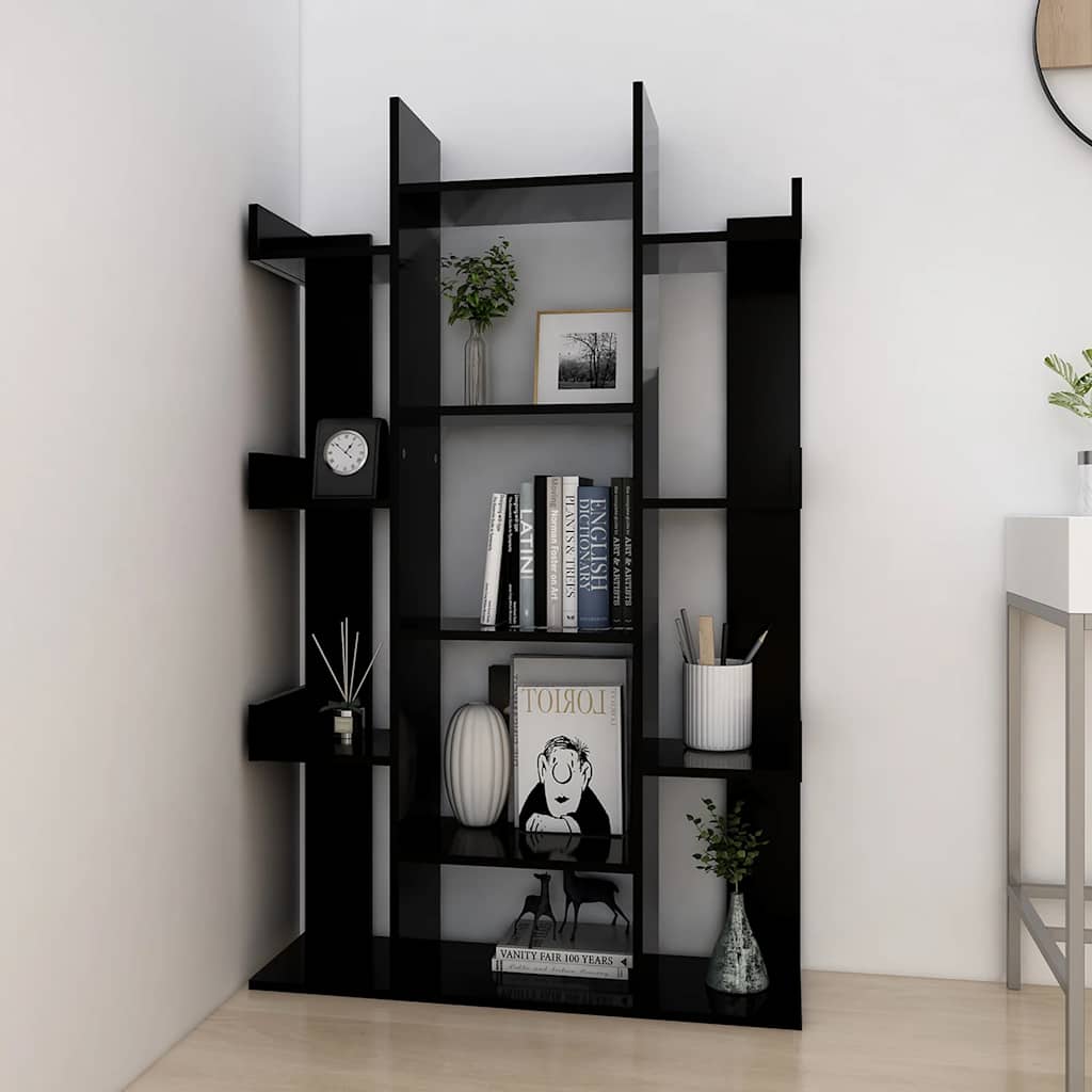 Bibliothèque Noir 86x25,5x140 cm Bois d’ingénierie - XIOS