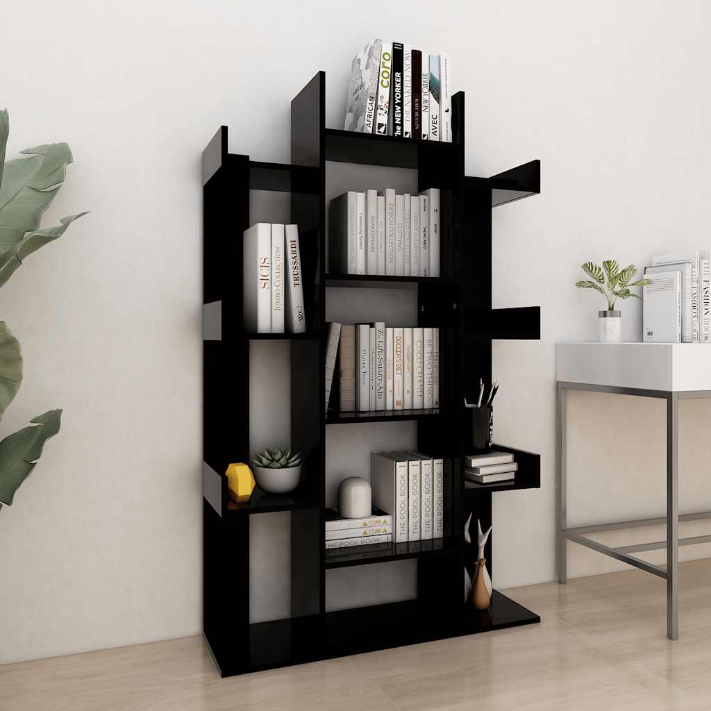 Bibliothèque Noir 86x25,5x140 cm Bois d’ingénierie - XIOS